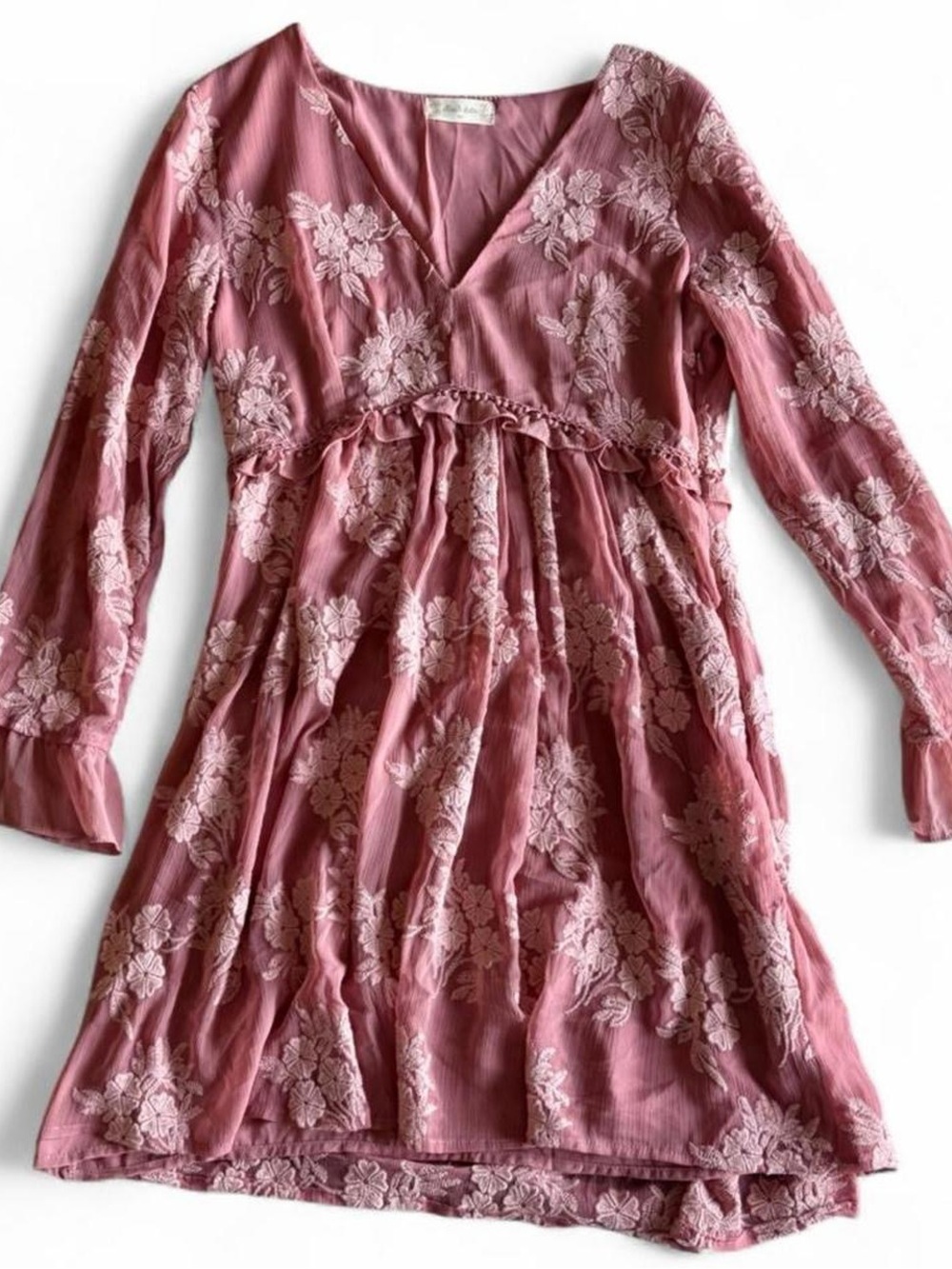 Altar’d State pink floral embroidered babydoll dress- boho fairycore dress